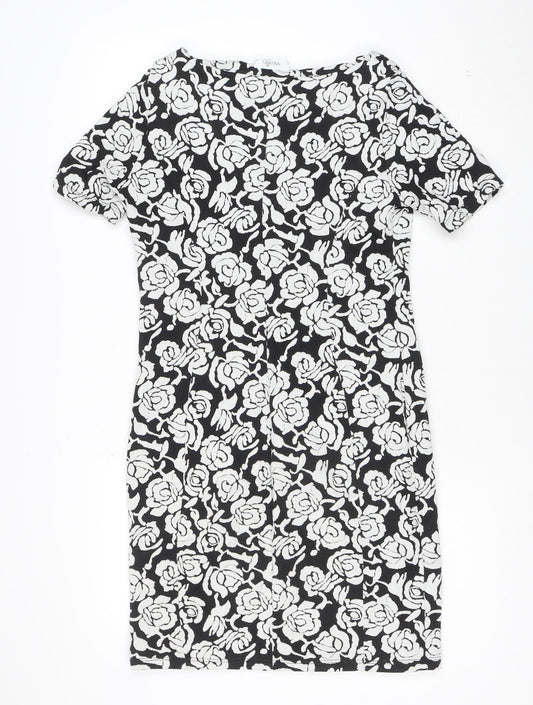 Wallis Women’s Black Floral Sheath Dress Size 10 Stretch Workwear