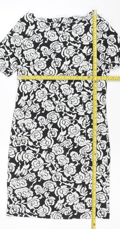 Wallis Women’s Black Floral Sheath Dress Size 10 Stretch Workwear
