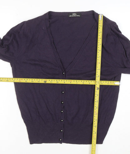 Marks and Spencer Women's Purple Merino Wool V-Neck Cardigan Size 14