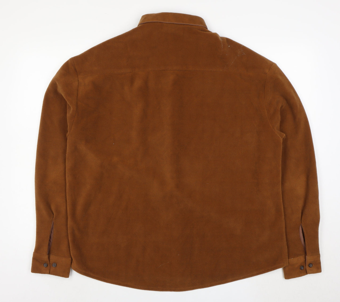 ASOS DESIGN Men's Brown Fleece Button-Down Jacket L 40in Polyester