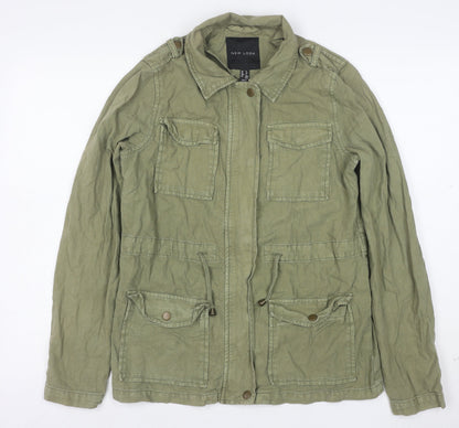 New Look Womens Green Military Jacket Size 8 Cotton Mid-Length
