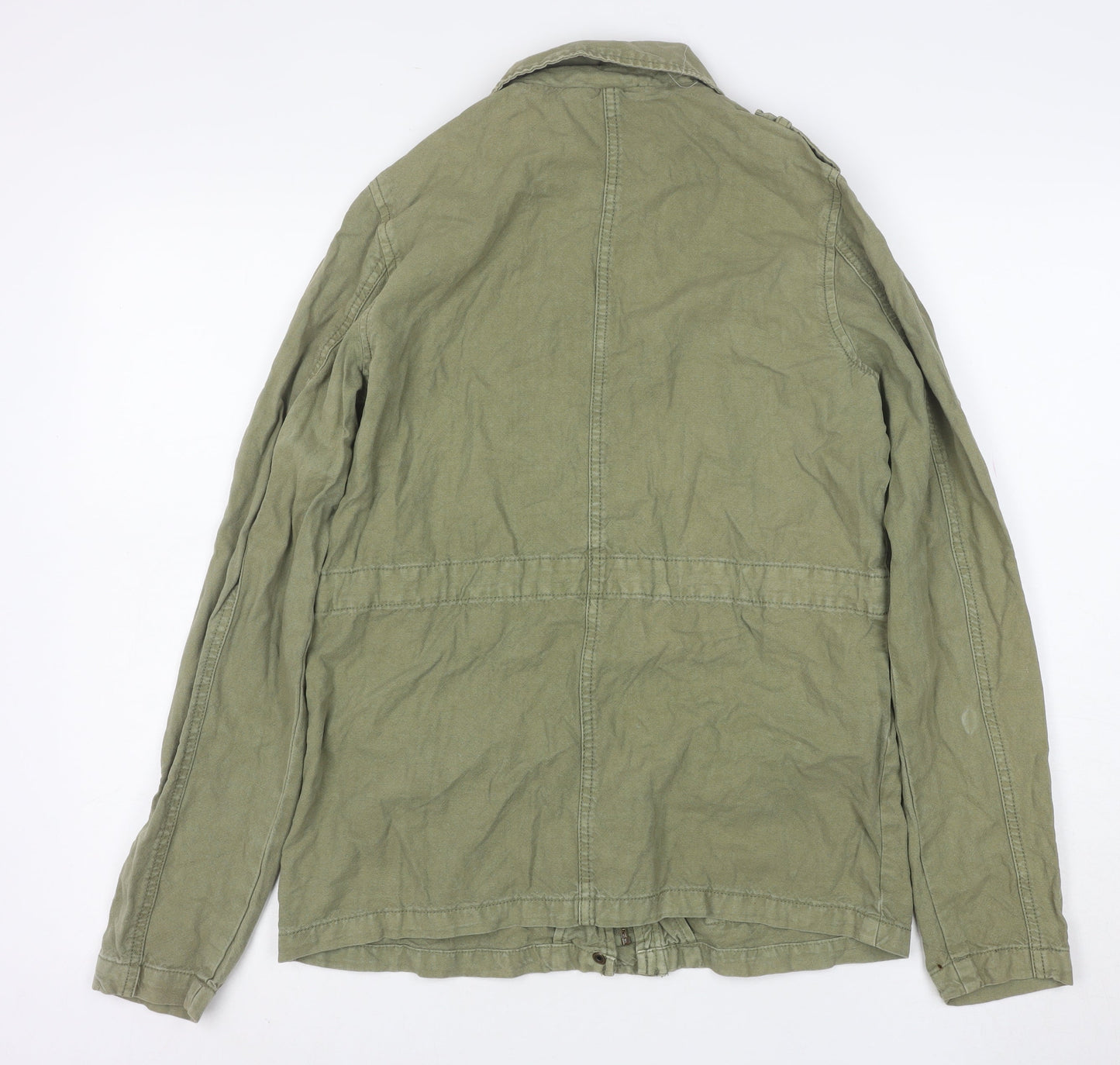New Look Womens Green Military Jacket Size 8 Cotton Mid-Length