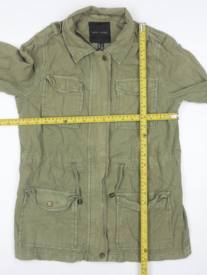 New Look Womens Green Military Jacket Size 8 Cotton Mid-Length