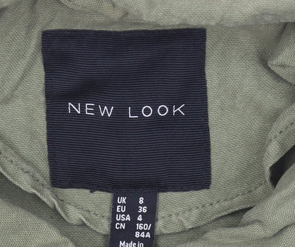 New Look Womens Green Military Jacket Size 8 Cotton Mid-Length