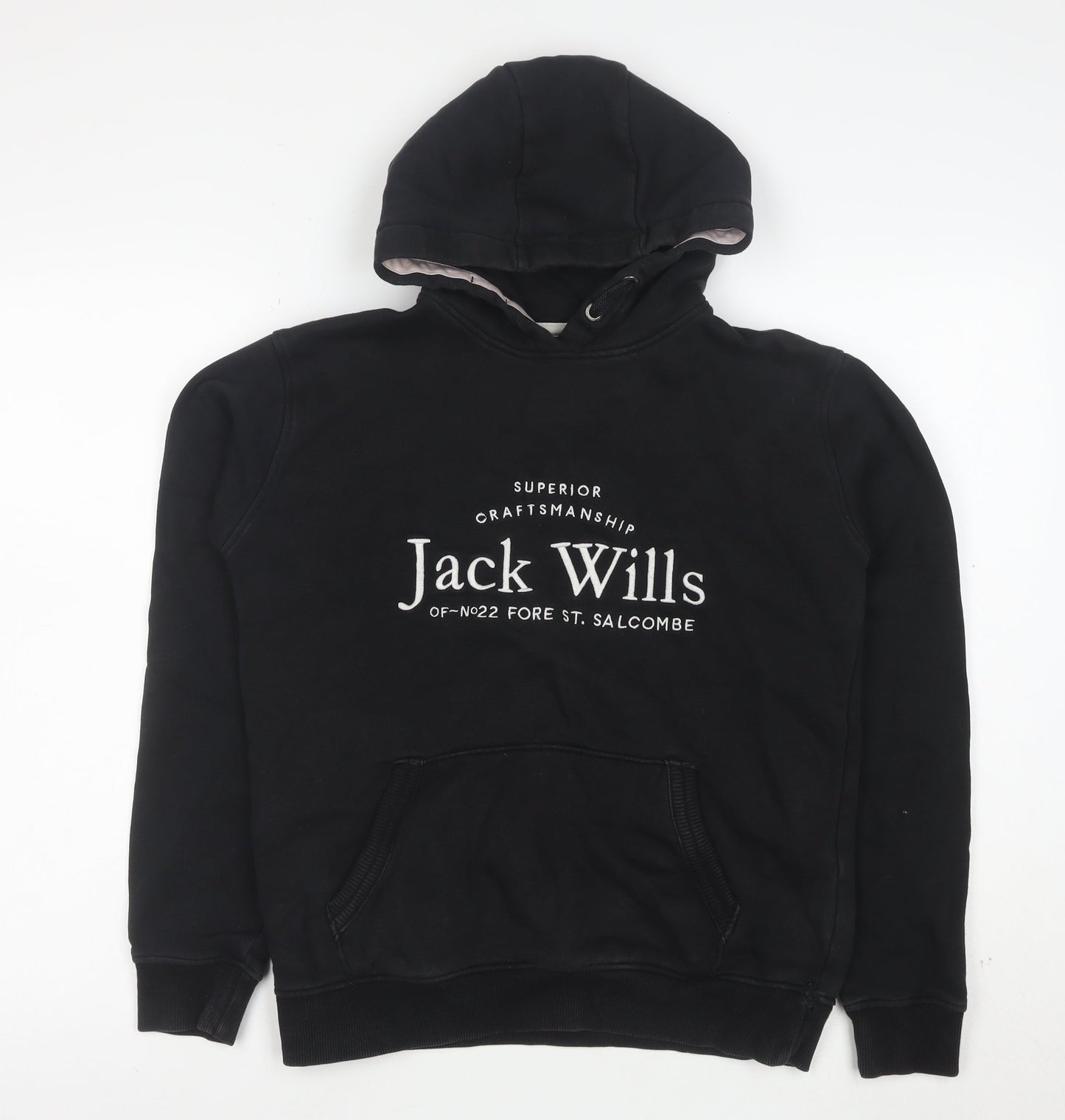 Jack Wills Boys Black Pullover Hoodie 14-15 Years Cotton Blend Logo