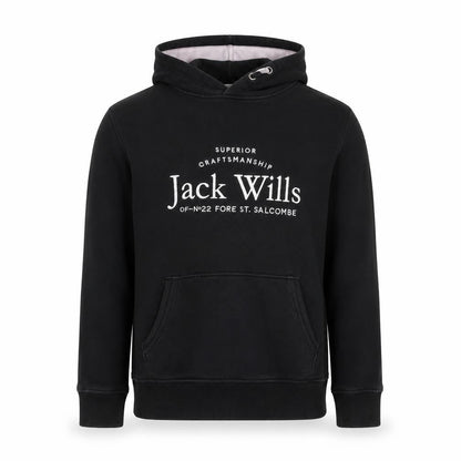 Jack Wills Boys Black Pullover Hoodie 14-15 Years Cotton Blend Logo