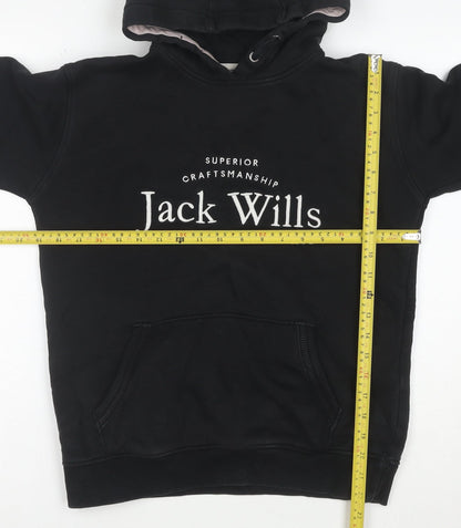 Jack Wills Boys Black Pullover Hoodie 14-15 Years Cotton Blend Logo