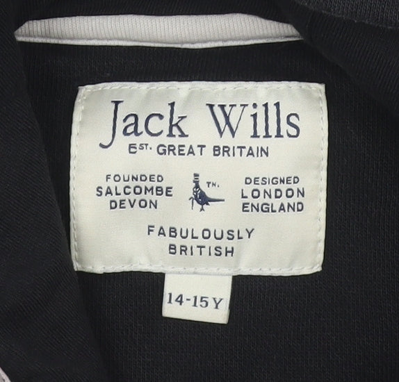 Jack Wills Boys Black Pullover Hoodie 14-15 Years Cotton Blend Logo