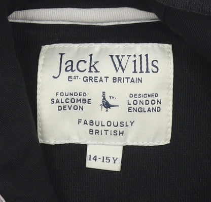 Jack Wills Boys Black Pullover Hoodie 14-15 Years Cotton Blend Logo