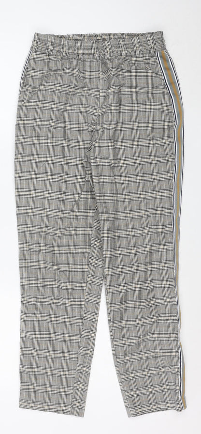 ZARA Women Grey Check Trousers Size S Regular Fit Stretch