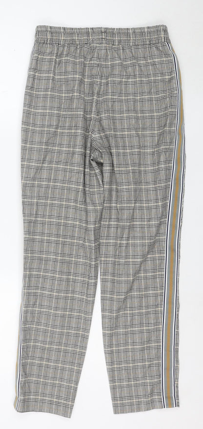 ZARA Women Grey Check Trousers Size S Regular Fit Stretch