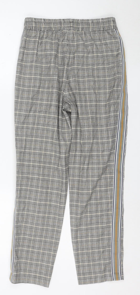 ZARA Women Grey Check Trousers Size S Regular Fit Stretch