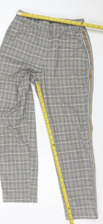 ZARA Women Grey Check Trousers Size S Regular Fit Stretch
