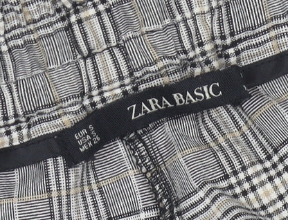 ZARA Women Grey Check Trousers Size S Regular Fit Stretch