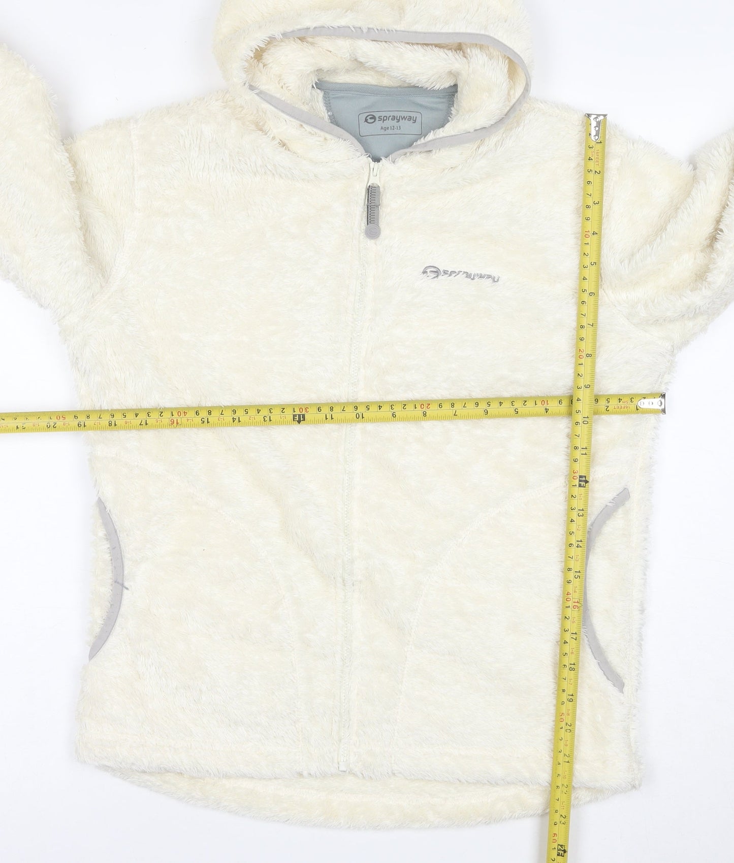 Sprayway Teens White Fleece Hooded Zip Jacket Size 14