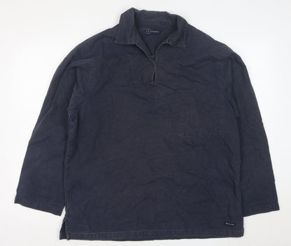 Armor Lux Men's Blue Collared Pullover Cotton Sweatshirt L