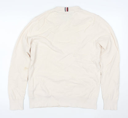 Tommy Hilfiger Men's Beige Cotton Crew Neck Jumper Size L