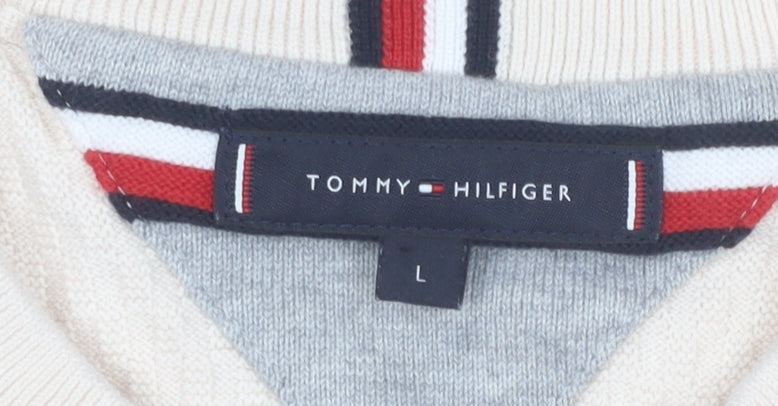 Tommy Hilfiger Men's Beige Cotton Crew Neck Jumper Size L