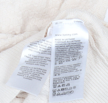 Tommy Hilfiger Men's Beige Cotton Crew Neck Jumper Size L