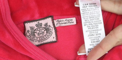 Juicy Couture Women Red Velour Full Zip Hoodie Size XS Relaxed Fit