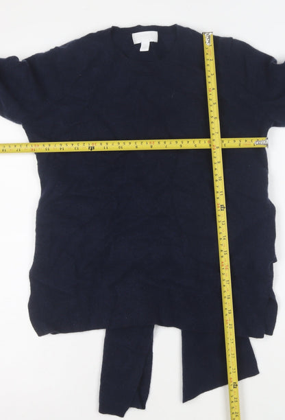 The White Company Women’s Blue Wool Cashmere Tie Hem Jumper Size M