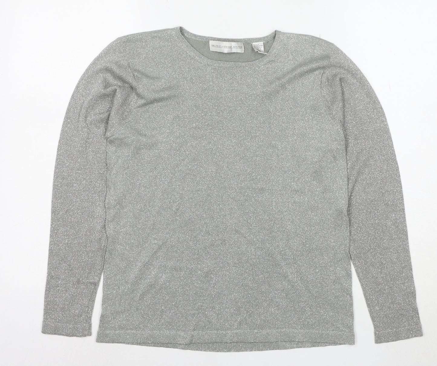 Valerie Stevens Petites Silver Long Sleeve Knit Top Women’s M