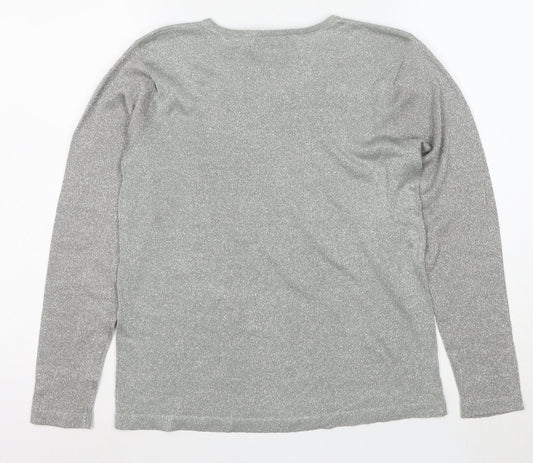 Valerie Stevens Petites Silver Long Sleeve Knit Top Women’s M