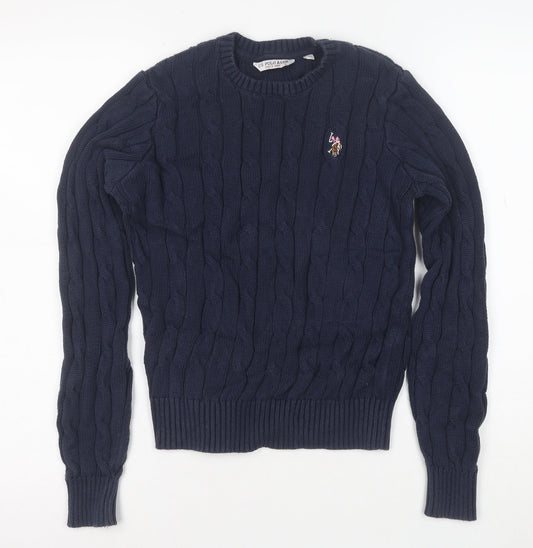 U.S. Polo Assn. Women's Blue Cable-Knit Cotton Jumper S