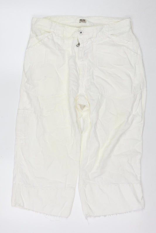 RA.RE Womens Ivory Linen Cotton Cargo Trousers Size 33