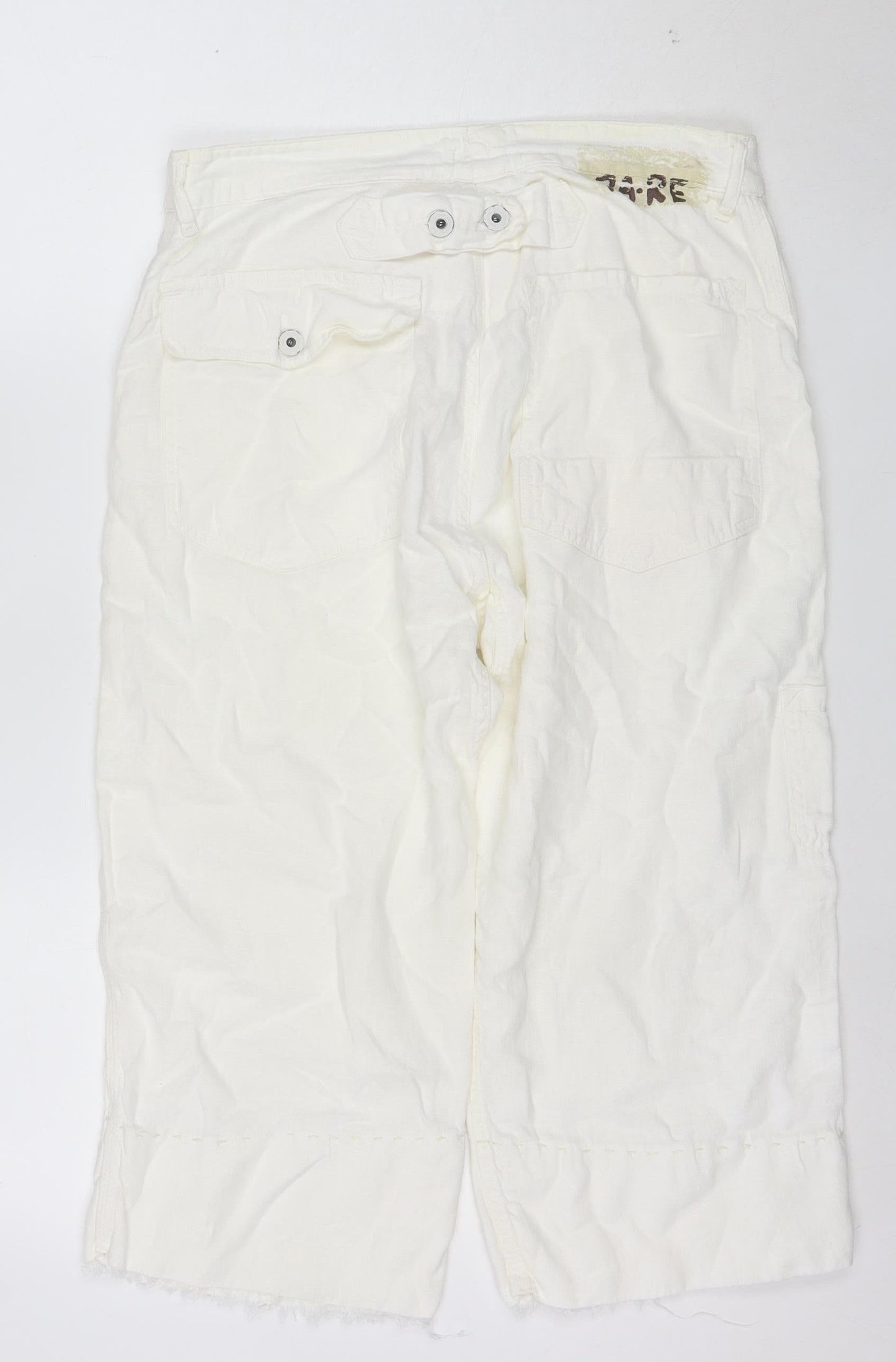 RA.RE Womens Ivory Linen Cotton Cargo Trousers Size 33