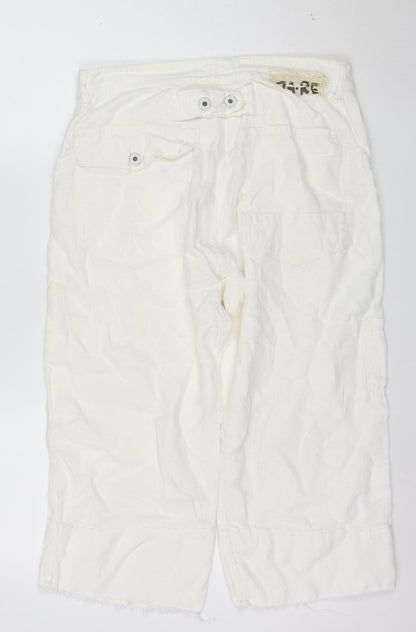 RA.RE Womens Ivory Linen Cotton Cargo Trousers Size 33