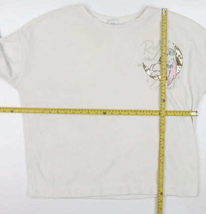 Disney Women White Dumbo Long Sleeve Nightshirt L