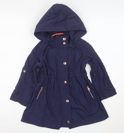 Baker by Ted Baker Girls Blue Hooded Mid-Length Parka Coat Age 4