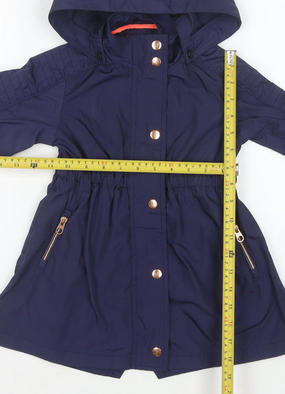 Baker by Ted Baker Girls Blue Hooded Mid-Length Parka Coat Age 4