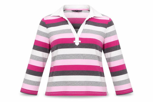 Maine New England Womens Multicoloured Striped Cotton Rugby Top Size 12