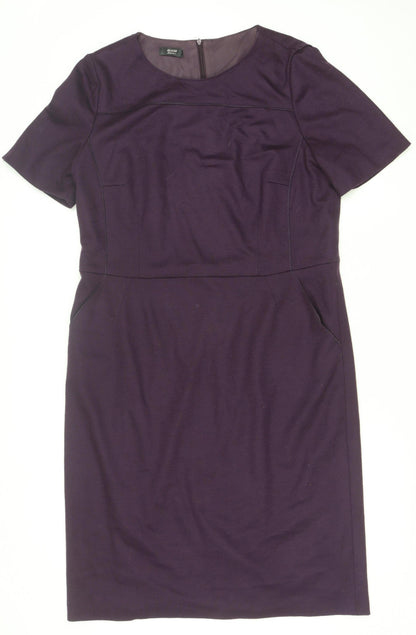 Basler Women Purple Short Sleeve Sheath Kneelength Dress Size 12