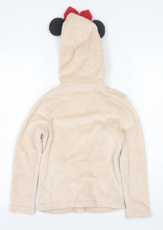 Disney Girls Beige Minnie Mouse Full Zip Fleece Hoodie 9 Years