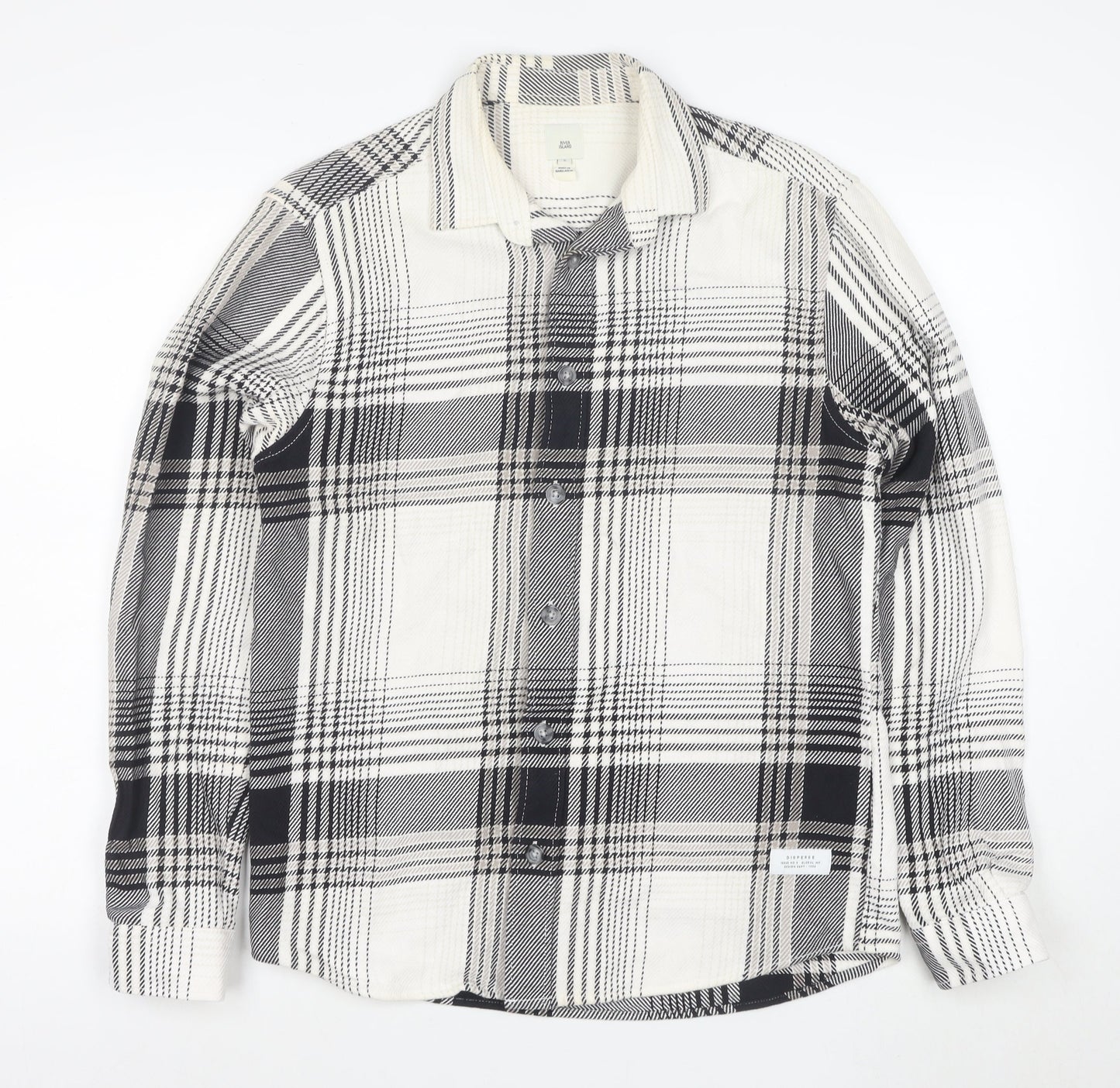River Island Men's Black Plaid Button-Up Cotton Shirt Size S