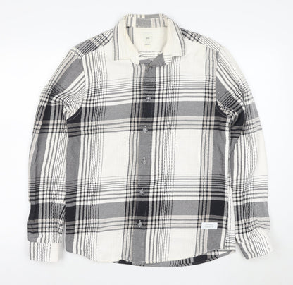 River Island Men's Black Plaid Button-Up Cotton Shirt Size S