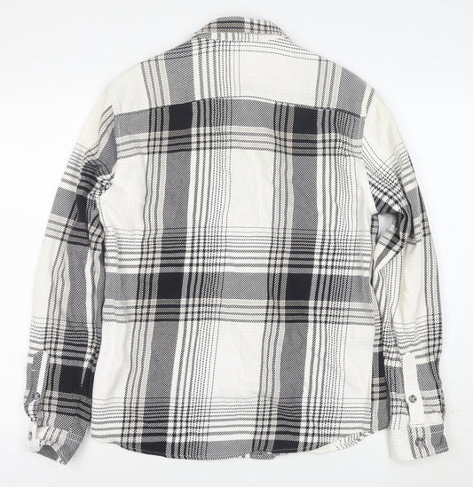 River Island Men's Black Plaid Button-Up Cotton Shirt Size S