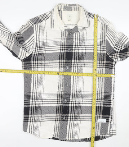River Island Men's Black Plaid Button-Up Cotton Shirt Size S