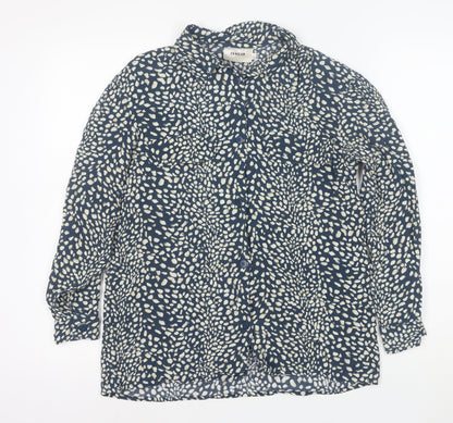 InWear Women's Blue Animal Print Long Sleeve Button-Up Blouse Size S