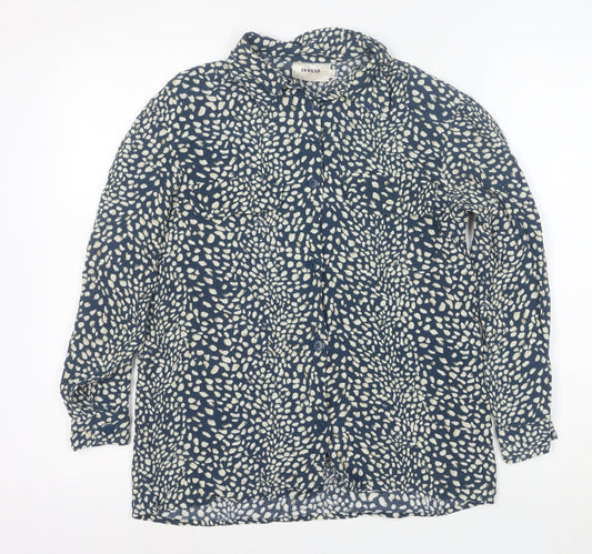 InWear Women's Blue Animal Print Long Sleeve Button-Up Blouse Size S