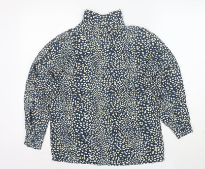InWear Women's Blue Animal Print Long Sleeve Button-Up Blouse Size S