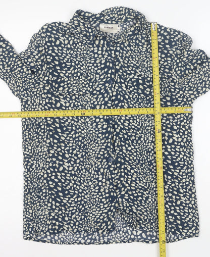 InWear Women's Blue Animal Print Long Sleeve Button-Up Blouse Size S
