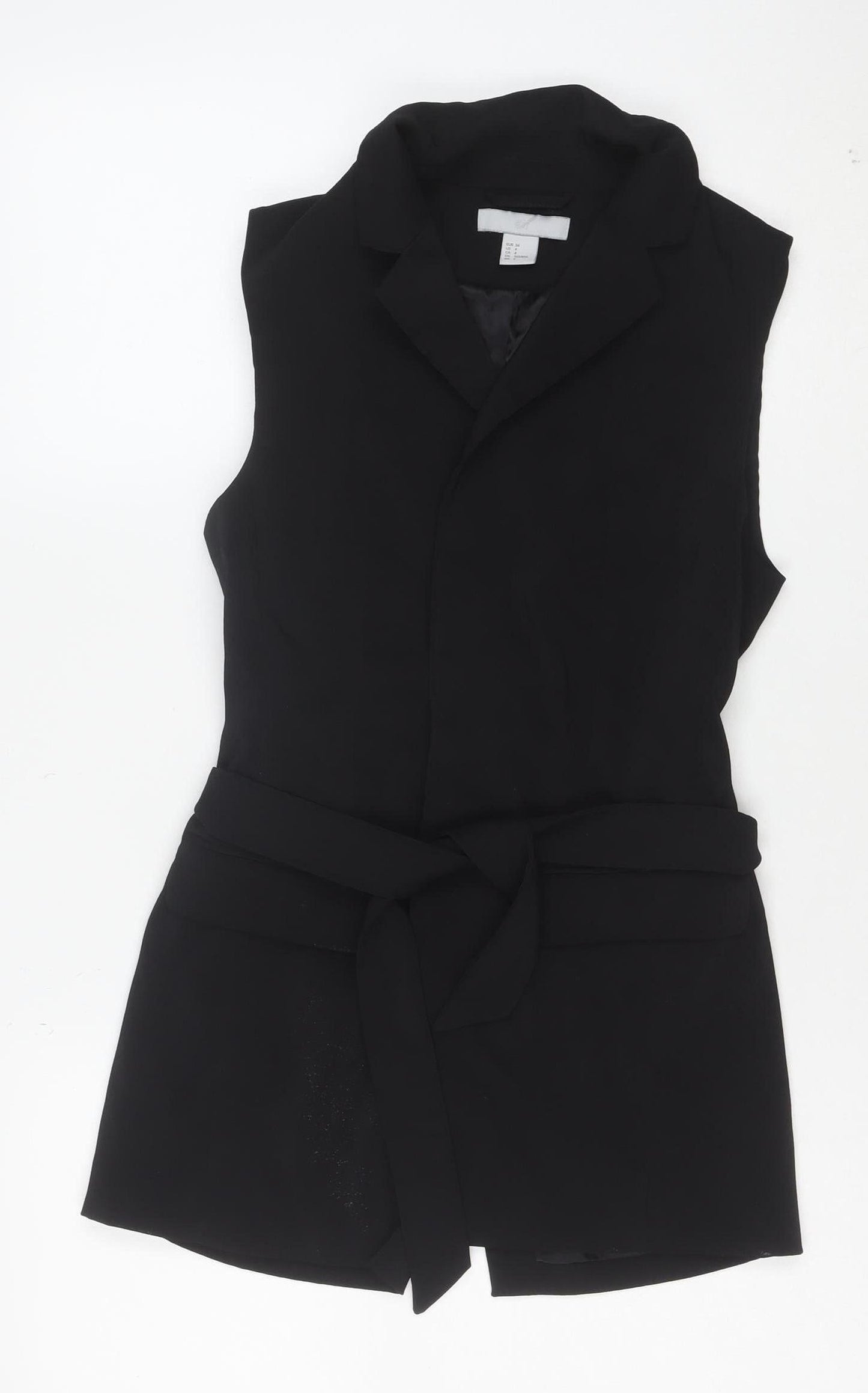 H&M Women's Black Belted Sleeveless Shorts Suit Size 8 Regular Fit