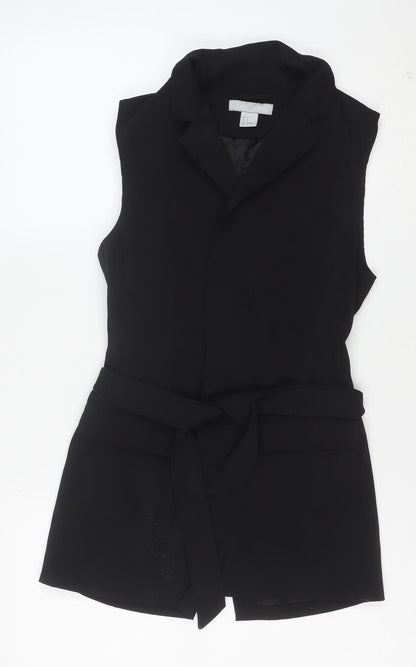 H&M Women's Black Belted Sleeveless Shorts Suit Size 8 Regular Fit