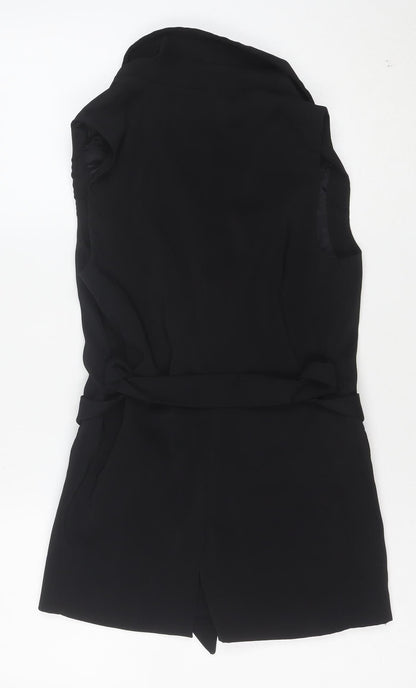 H&M Women's Black Belted Sleeveless Shorts Suit Size 8 Regular Fit