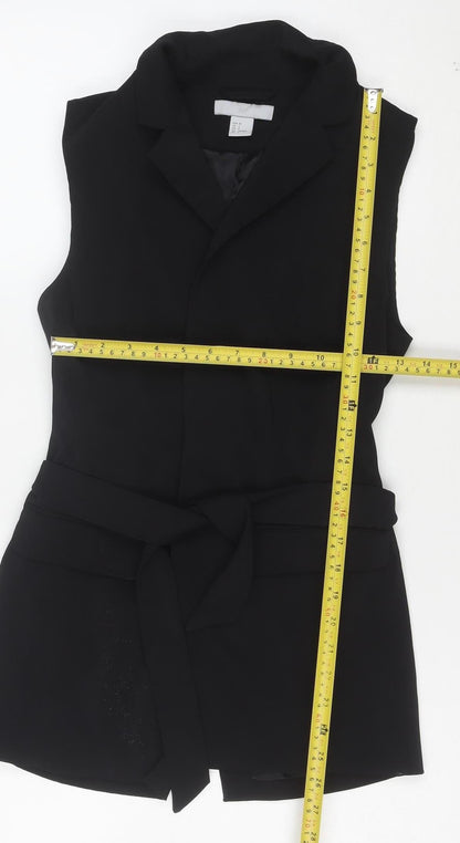 H&M Women's Black Belted Sleeveless Shorts Suit Size 8 Regular Fit