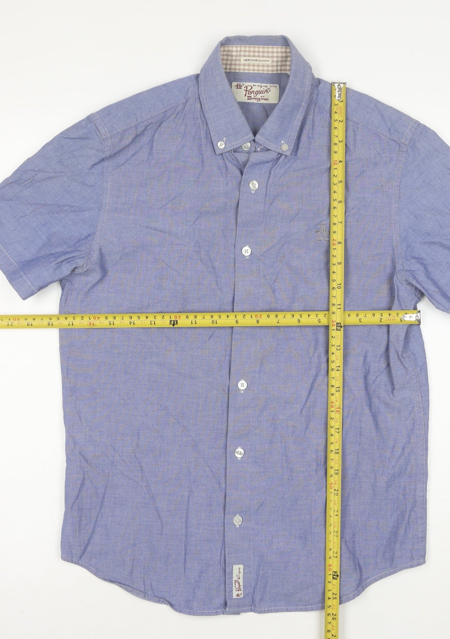 Original Penguin Boys Blue Chambray Button-Down Short Sleeve Shirt 10 Years